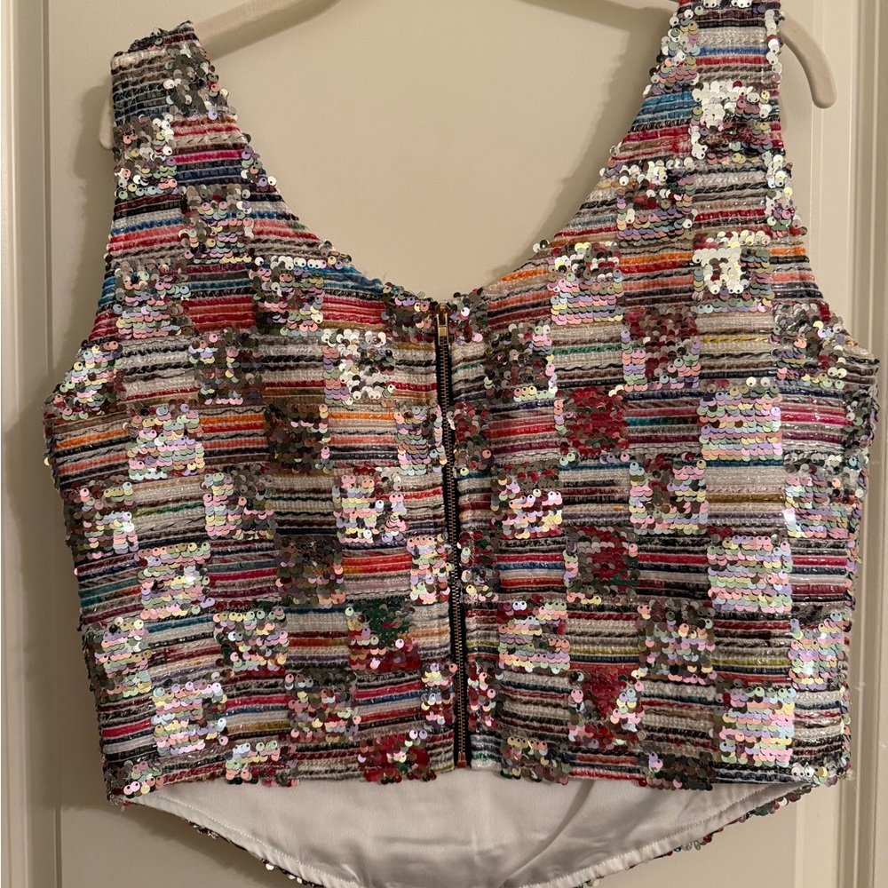 Queen of Sparkles Multicolor tweed Sequin Women's Top - Picture 3 of 4